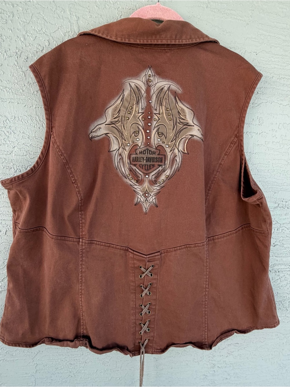 Harley-Davidson Brown Sleeveless Zip-Up Embroidered Vest